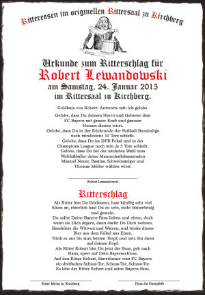 Urkunde zum Ritterschlag 
